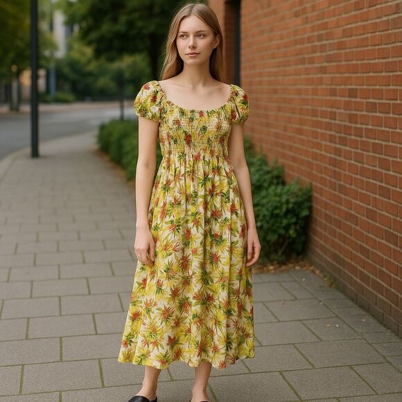 Women’s New Off The Shoulder Floral Midi Dress Jr L - Picture 1 of 6